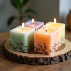 Rose Shaped Pillar Candles on Wooden Stands