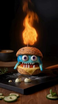Fiery Monster Burger A Creative Food  Concept