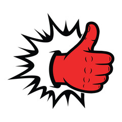 Red cartoon hand giving a thumbs up gesture