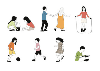 Children playing – elevation view – 2D – colorful illustration isolated on transparent background