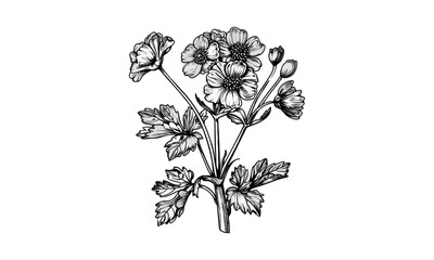 Celery Flower Vintage Vector Illustration, botanical engraving, nature art, floral illustration, hand-drawn botanical, vintage artwork, organic flowers, vector floral design.