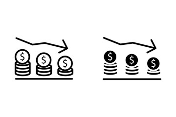 loss from business investment, Business loss growth, stock market returns, Financial failure concept, coin with declining financial graph.