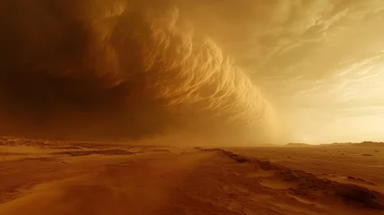 Gordijnen Martian dust storm rolling across desert landscape © Dahlia