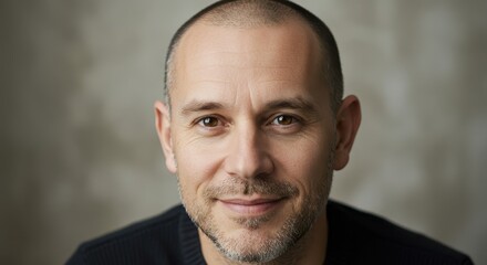 Fototapeta premium Close up portrait of a mature man with a slight smile against a neutral background