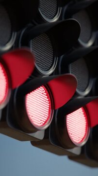 Close up of the formula one car racing starting lights sequence signalling the beginning of the race. 3d animation rendering