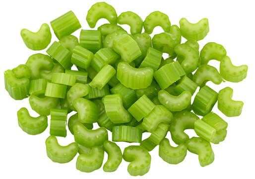 Fresh chopped celery pieces isolated on transparent background