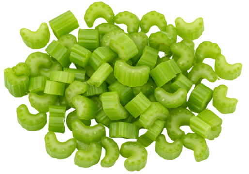 Fresh chopped celery pieces isolated on transparent background