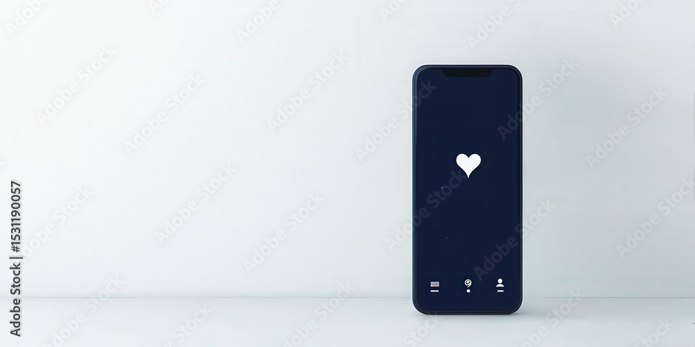 Poster productivity tools focus apps concept. smartphone displaying a heart symbol on a minimalistic backgr