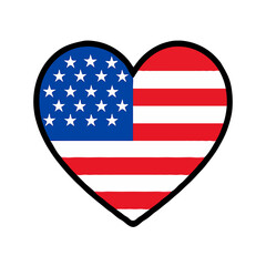 Heart-shaped American flag icon on white background