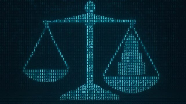 A digital representation of justice highlighted by a balanced scale symbolizing equality and fairness in a data-driven world, emphasizing the importance of justice in society.