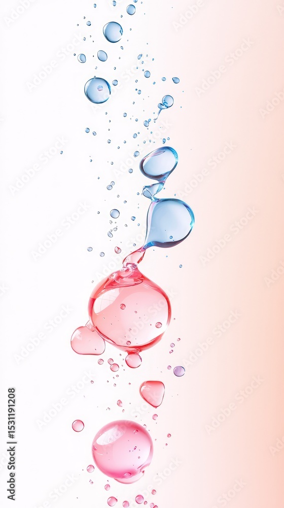 Poster pink and blue bubbles floating on a soft gradient background