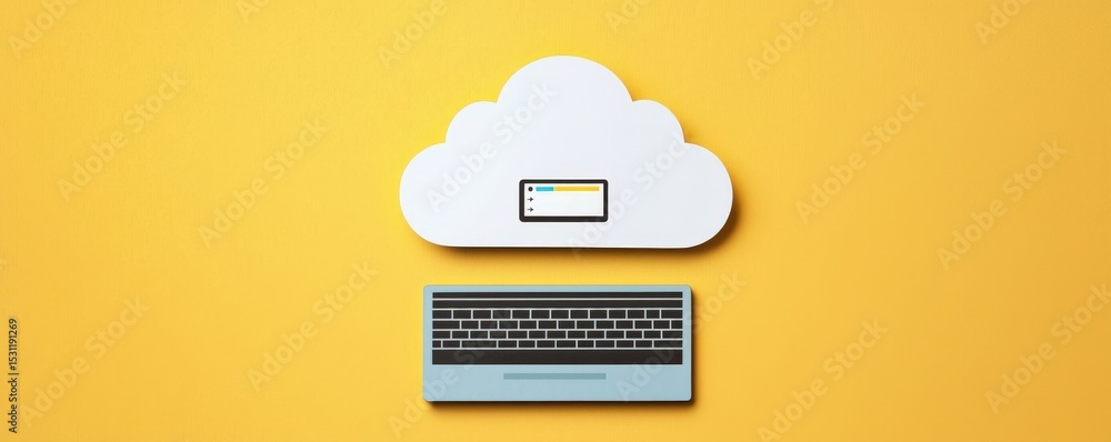 Aufkleber productivity tools focus apps concept. cloud computing concept with keyboard on a yellow background.