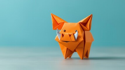 Obraz premium Origami troll monster with exaggerated facial folds, giant tusks, and a mischievous grin