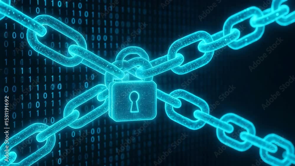 Aufkleber a glowing digital lock and chain symbolizing cybersecurity, representing protection of data in the d