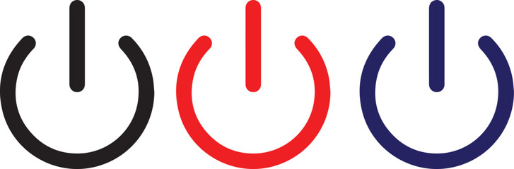 power button icon, minimalist style, flat design, vector graphics power button icon, simplified, minimalist, flat design, bold primary colors, three variations