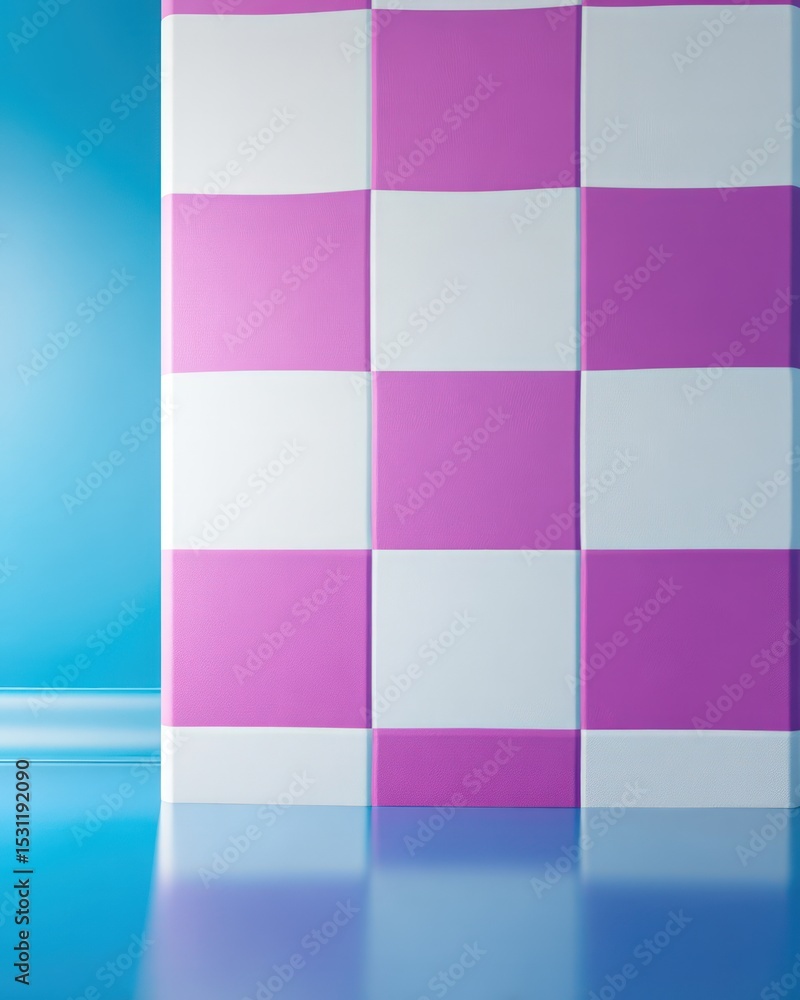 Poster pink and white distorted checkerboard pattern background