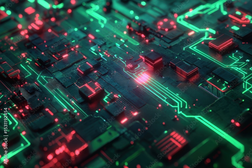 Poster close-up view of a complex circuit board.