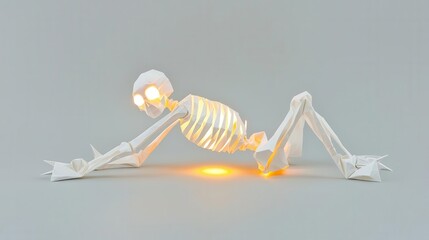 Origami skeletal monster with sharp angular joints, folded ribcage, and glowing eyes