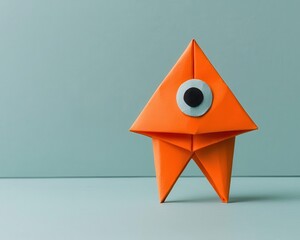 Origami cyclops with a single large folded eye, jagged edges, and a menacing stance