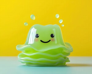 Playful origami slime monster with soft rounded folds, glowing eyes, and a bubbly, gelatinous shape