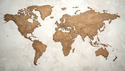 Brown World Map on Beige Background