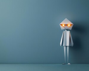Origami alien monster with elongated limbs, glowing geometric eyes, and intricate scifi folds