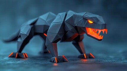 Origami biomechanical monster fusing organic and robotic folds, with a glowing cybernetic core