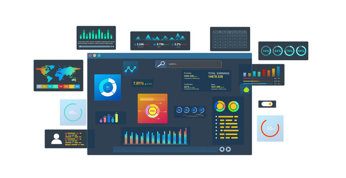 PNG KPI dashboard.Financial business data analytics graph dashboard. Management data System KPI connected in database for follow earnings,operations and sales data PNG.	