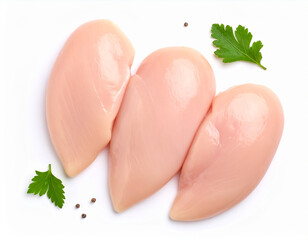Raw chicken breast or chicken fillet top view isolated on white background