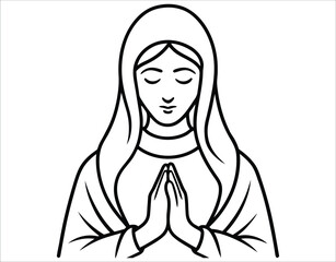 Spiritual Mary in Prayer Line Art