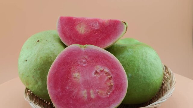 Pink guava in a basket 