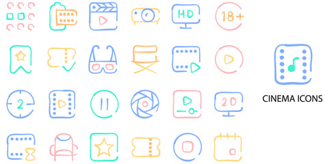 Cinema 24 Flat icons collection. Vector illustration.