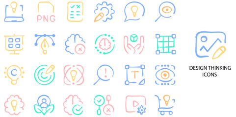 Design thinking simple concept 24 Flat color icons set. Vector illustration.