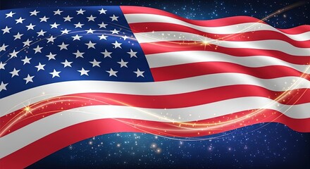 Fototapeta premium American Flag with Light Rays