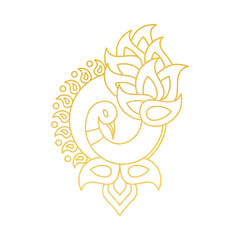 Golden peacock decorative motif elegant design on black background isolated