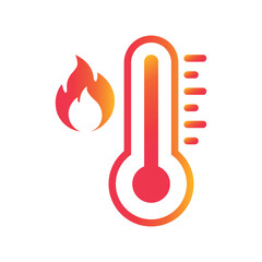Vector Fire, High Temperature Icon Design on White Background. Hot Weather Gradient Flat Solid Sign for Web and Packaging Labels.	