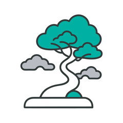 Layered Bonsai Tree With Cloudy Background