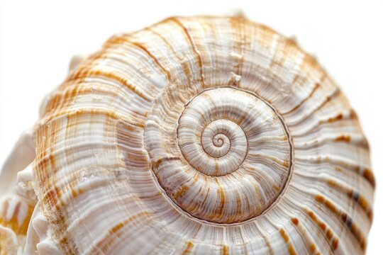 Spiral seashell closeup isolated on white background
