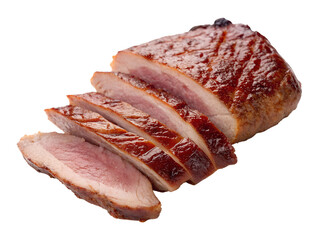 Close-up of Sliced Cooked Ham Isolated on transparent background, Isolated Png, Isolated on transparent background, Isolated Png file, Cut-out, No Background, Isolated object