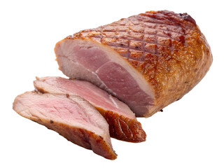 Close-up of Sliced Cooked Ham Isolated on transparent background, Isolated Png, Isolated on transparent background, Isolated Png file, Cut-out, No Background, Isolated object