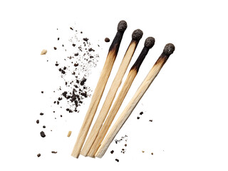 Close-up of Burnt Matches in a Row Isolated on transparent background, Isolated Png, Isolated on transparent background, Isolated Png file, Cut-out, No Background, Isolated object