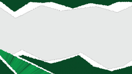 Abstract Green and White Torn Paper Layers Background