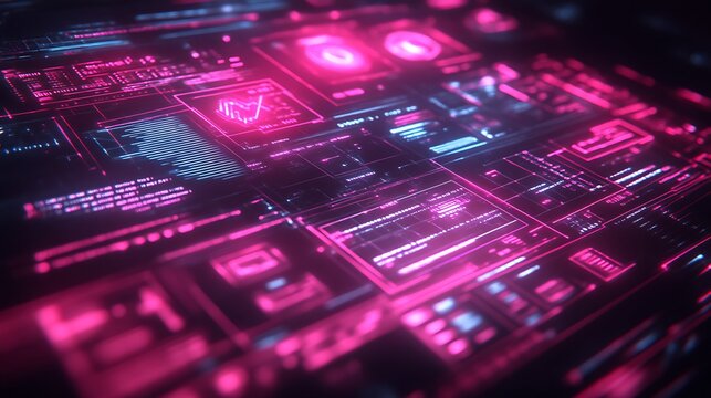 Futuristic digital interface with glowing data - Powered by Adobe