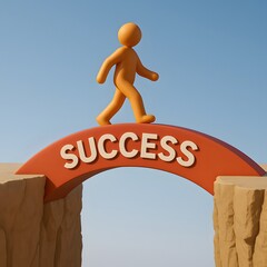 Person Crossing Bridge with Success Word in Bold Letters