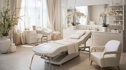 Dermatology and beauty clinic treatment Interior decoration for VIP customers by expert dermatologists. Beauty salon, spa, massage with equipment to to help relax, physiotherapy, relaxing massage.