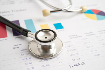 Stethoscope on chart paper, Financial, account, statistics and business data medical health.