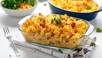 Baked Mac and Cheese with Breadcrumb Topping in Glass