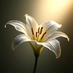 Delicate White Lily Flower with Soft Warm Light and Cinematic Depth
