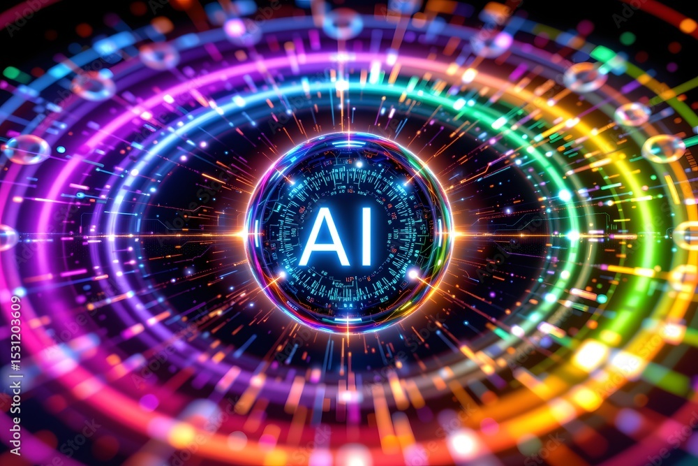 Poster ai intelligence in neon lights: immerse yourself in the core of artificial intelligence, where brill