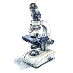 Optical Microscope, watercolor vector, isolated on a white background.